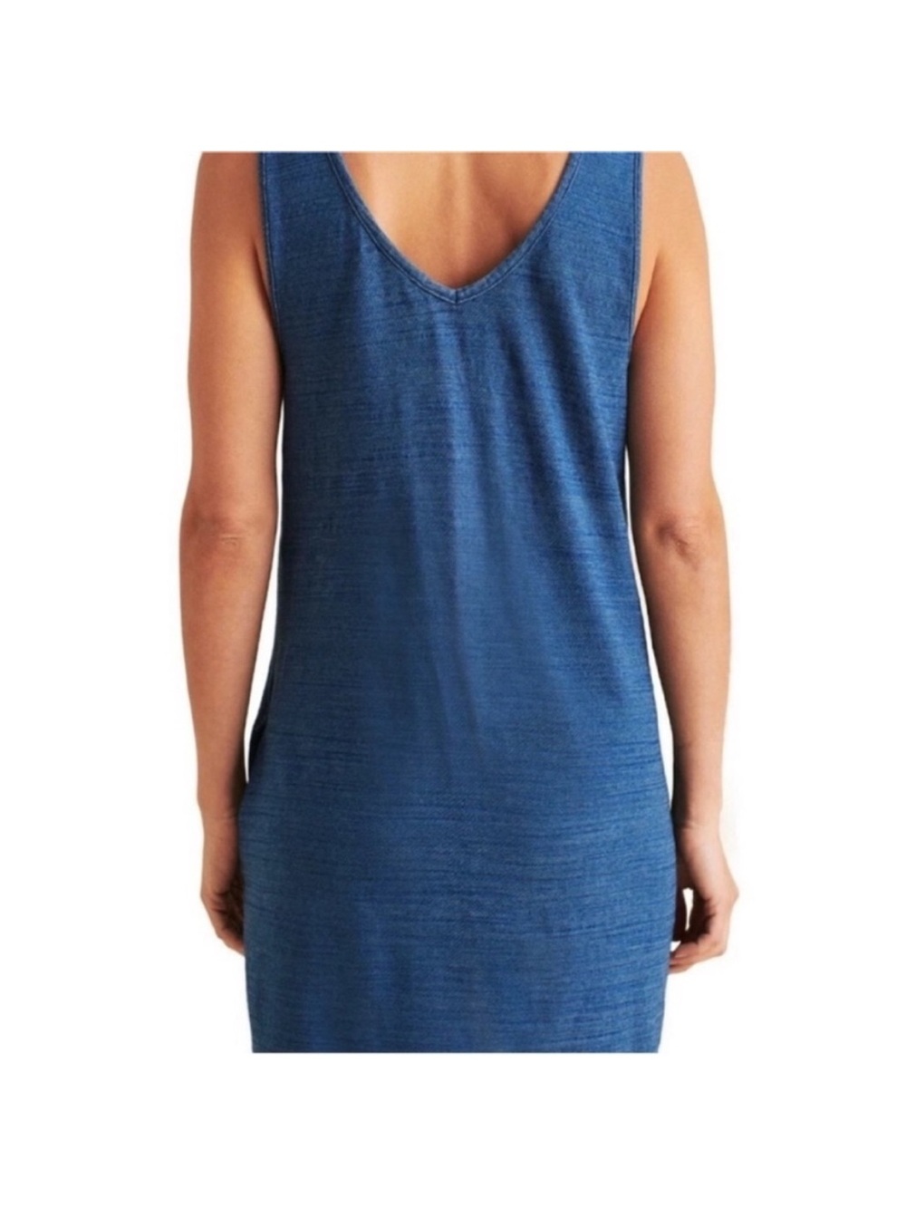 Faherty Mini Shift Dress Sleeveless Tank V Neck Cotton Indigo Blue Size Medium - Picture 8 of 11